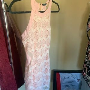 pink lace halter neck dress